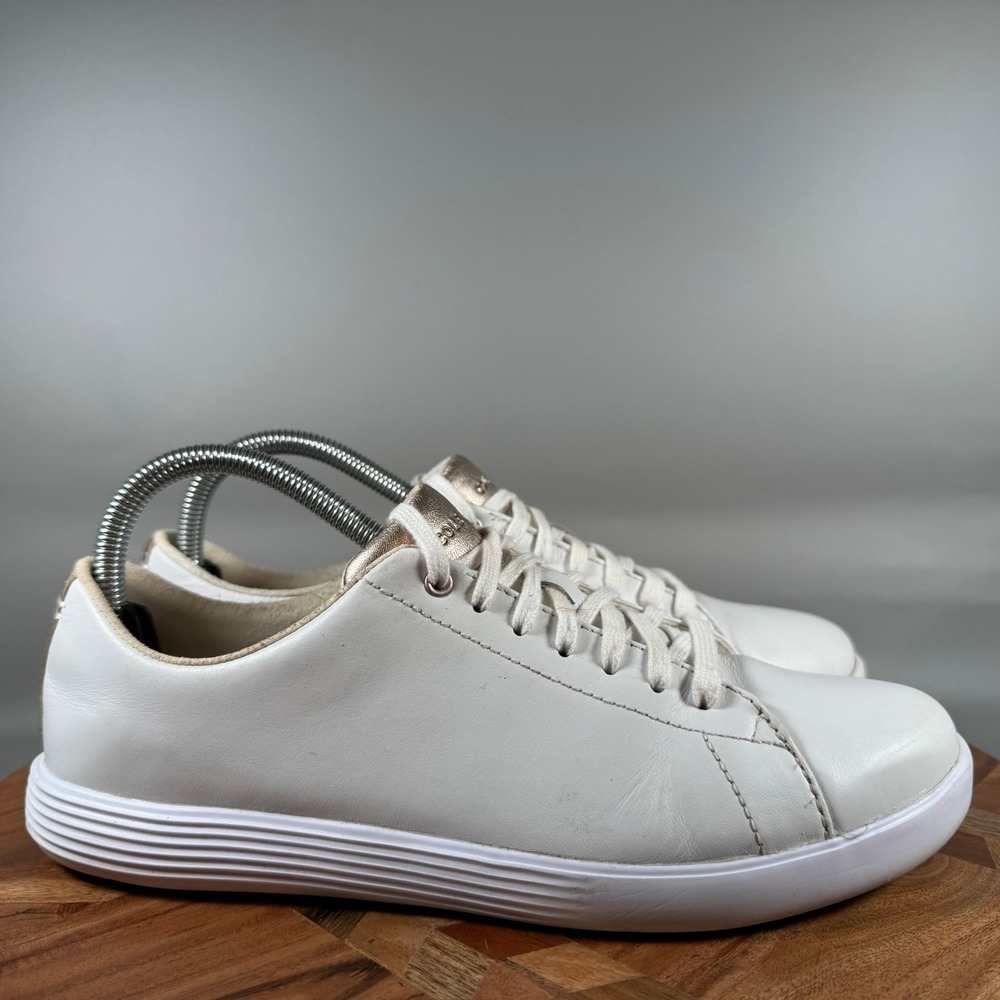 Cole Haan Grand‎ Crosscourt White Leather Gold Metallic Sneakers Womens 8.5B